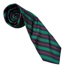 Vintage Lands' End Silk Tie Charter Collection Diagonal Stripe Green Blue Red